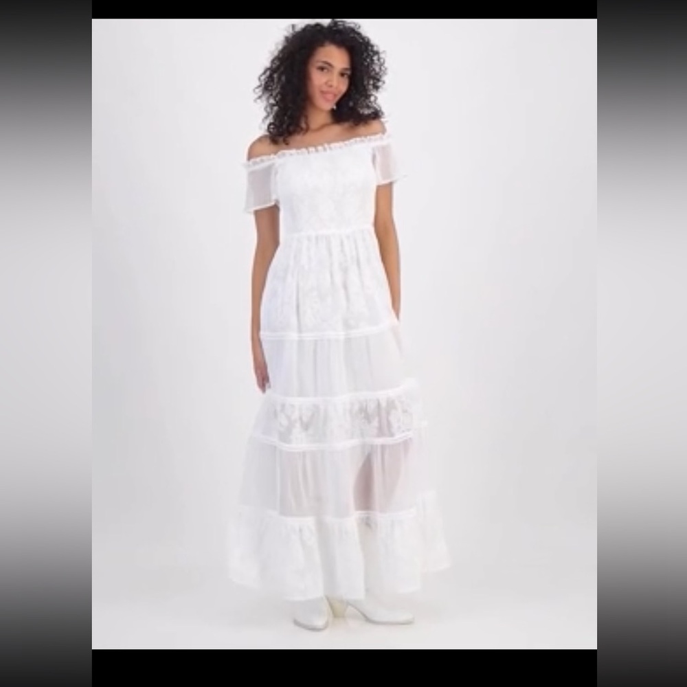 Guess White Off-Shoulder Maxi Dress